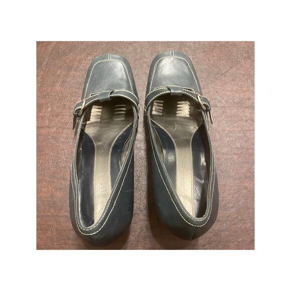 Vintage Y2K Nine West Leather Buckle Kitten Heels Gray Square Toe Pumps 8.5 M - Picture 8 of 9